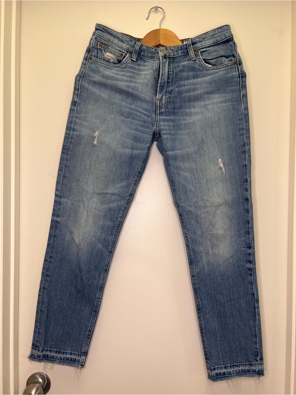 Lucky Brand Sienna Slim Boyfriend Jeans Candiani Denim Raw Hem Light Wash